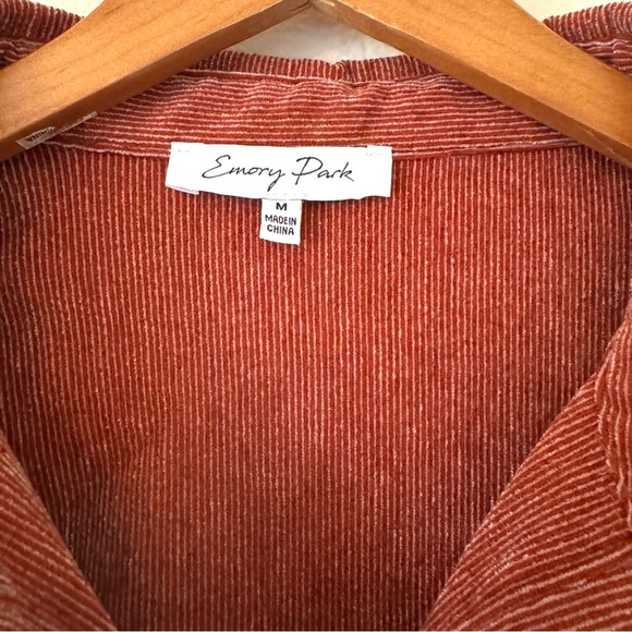 Corduroy Collared Mini Dress Long Sleeve Stretch Burnt Orange Size Medium - Picture 10 of 11